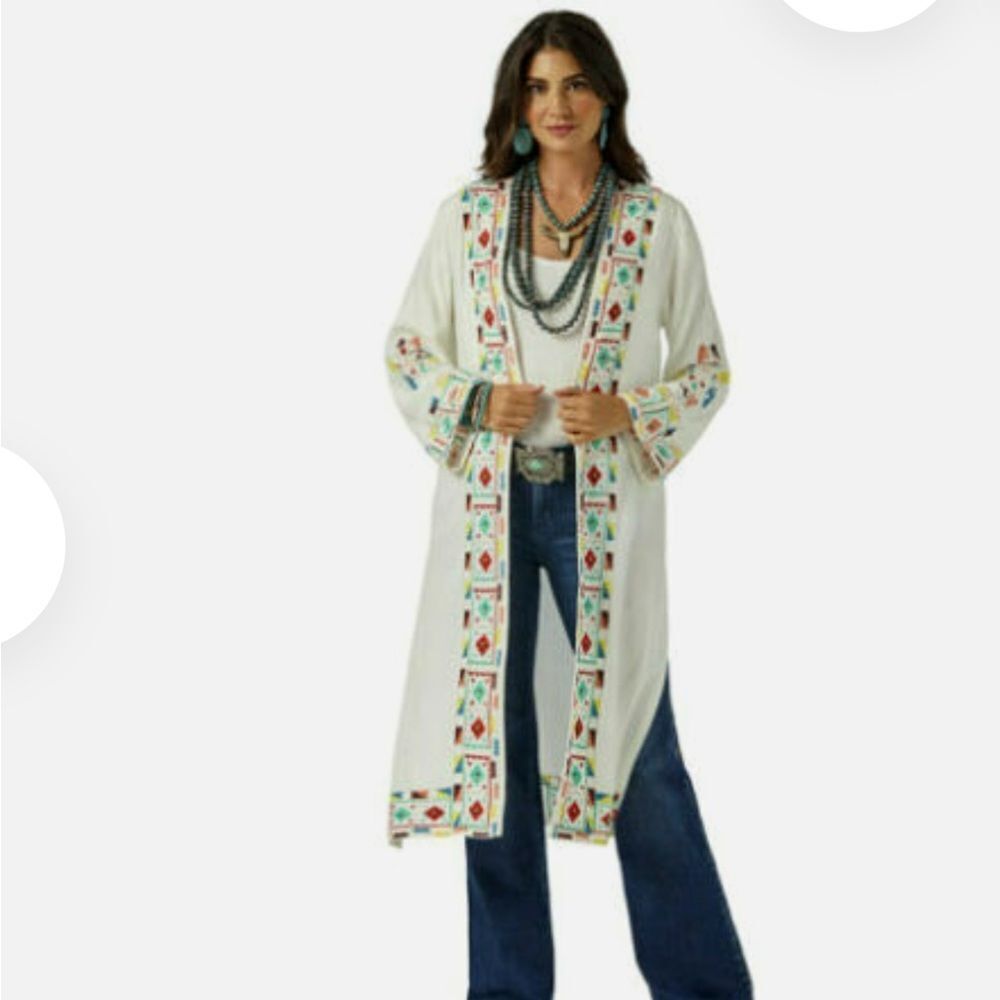 WRANGLER RETRO EMBROIDERED DUSTER IN OFF‎ WHITE
